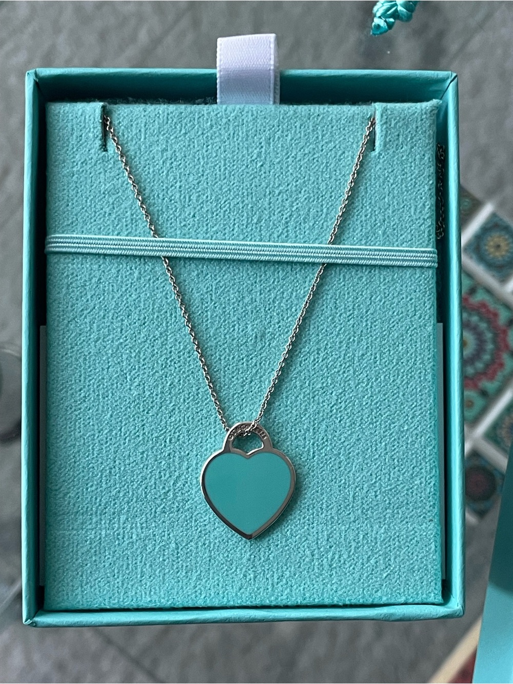 Tiffany & Co. Silver Heart Tag Necklace with Signature Blue - Picture 5 of 10
